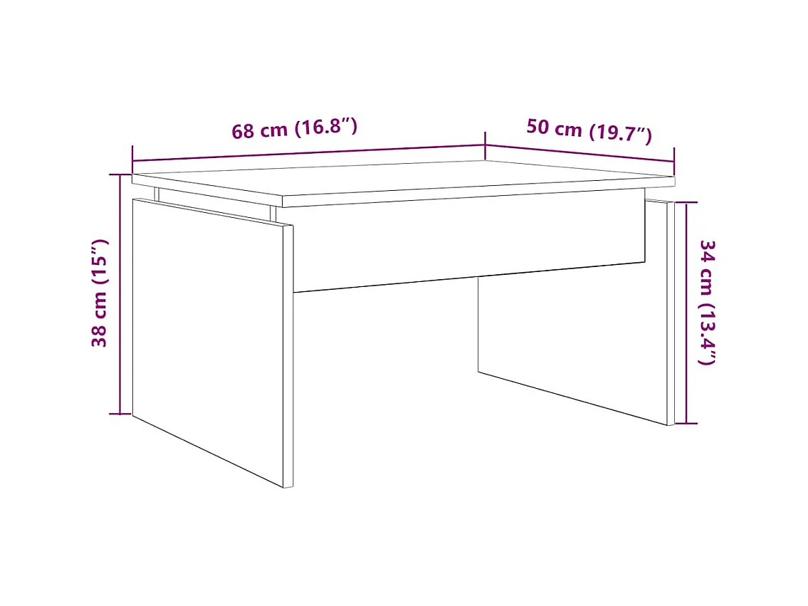 Table basse chêne artisanal 68x50x38 cm bois d'ingénierie