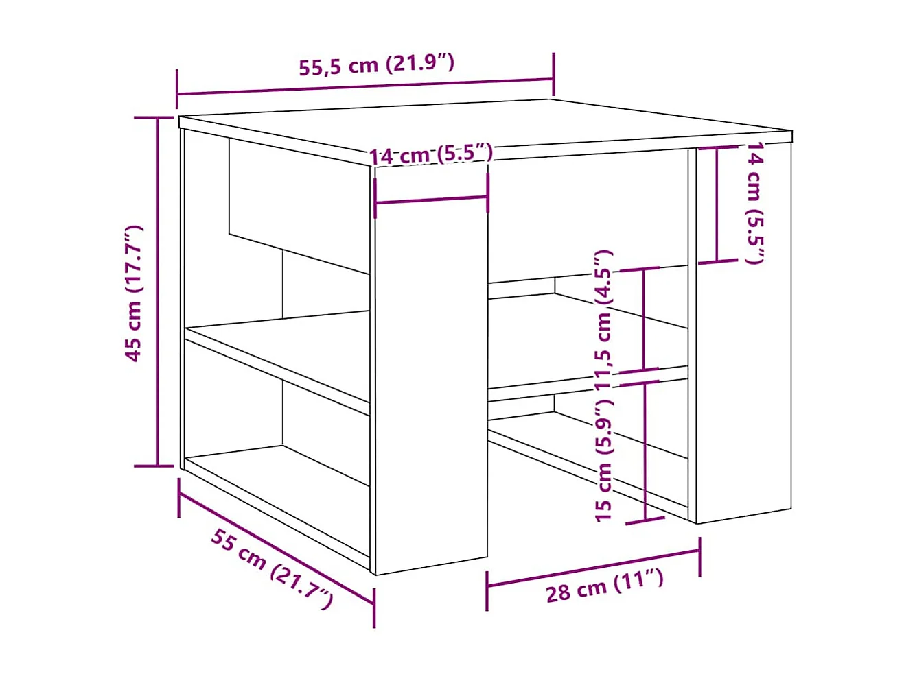 Table basse vieux bois 55,5x55x45 cm bois d'ingénierie
