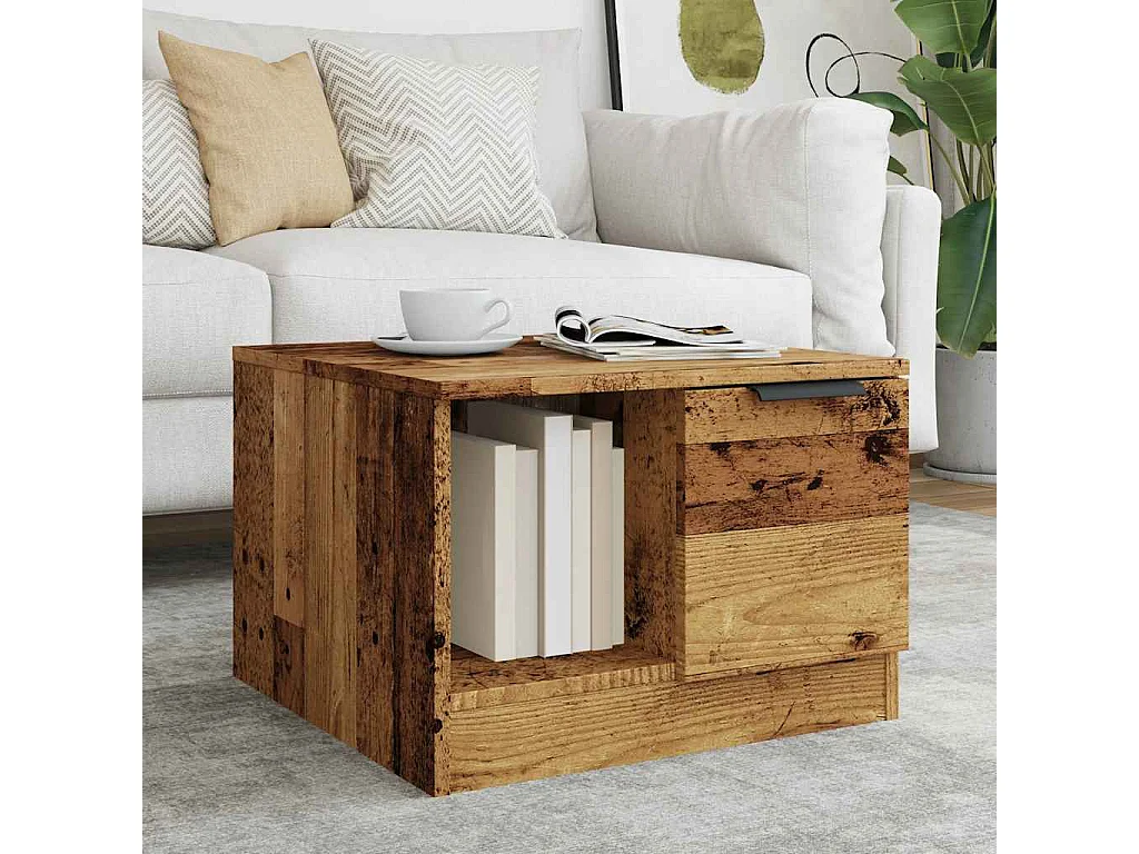 Salontafel 50x50x36 cm bewerkt hout oud houtkleurig