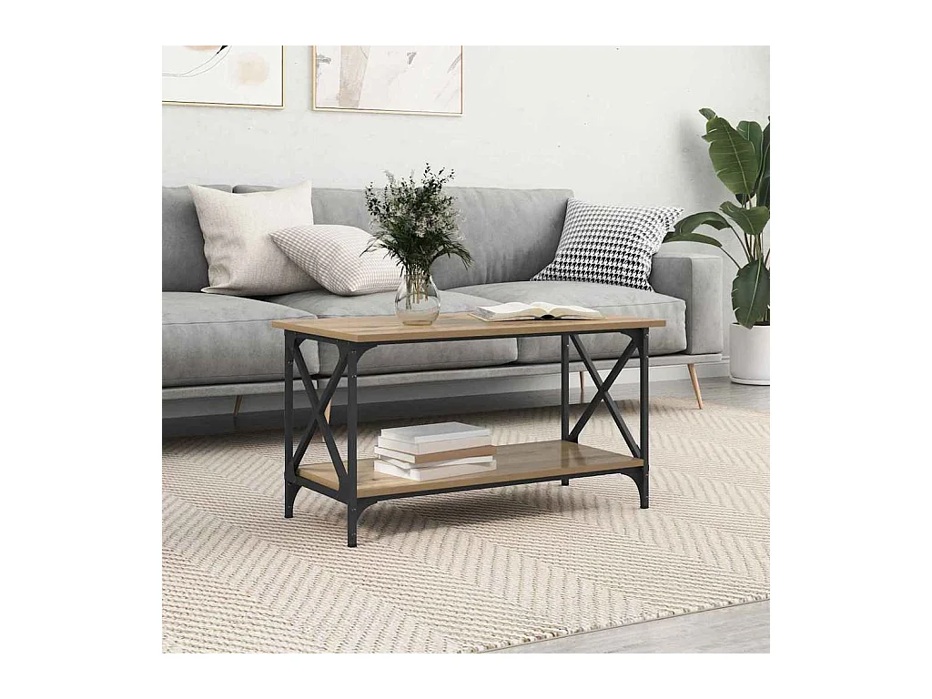 Table basse chêne artisanal 80 x 45 x 45.5 cm Bois d'ingénierie