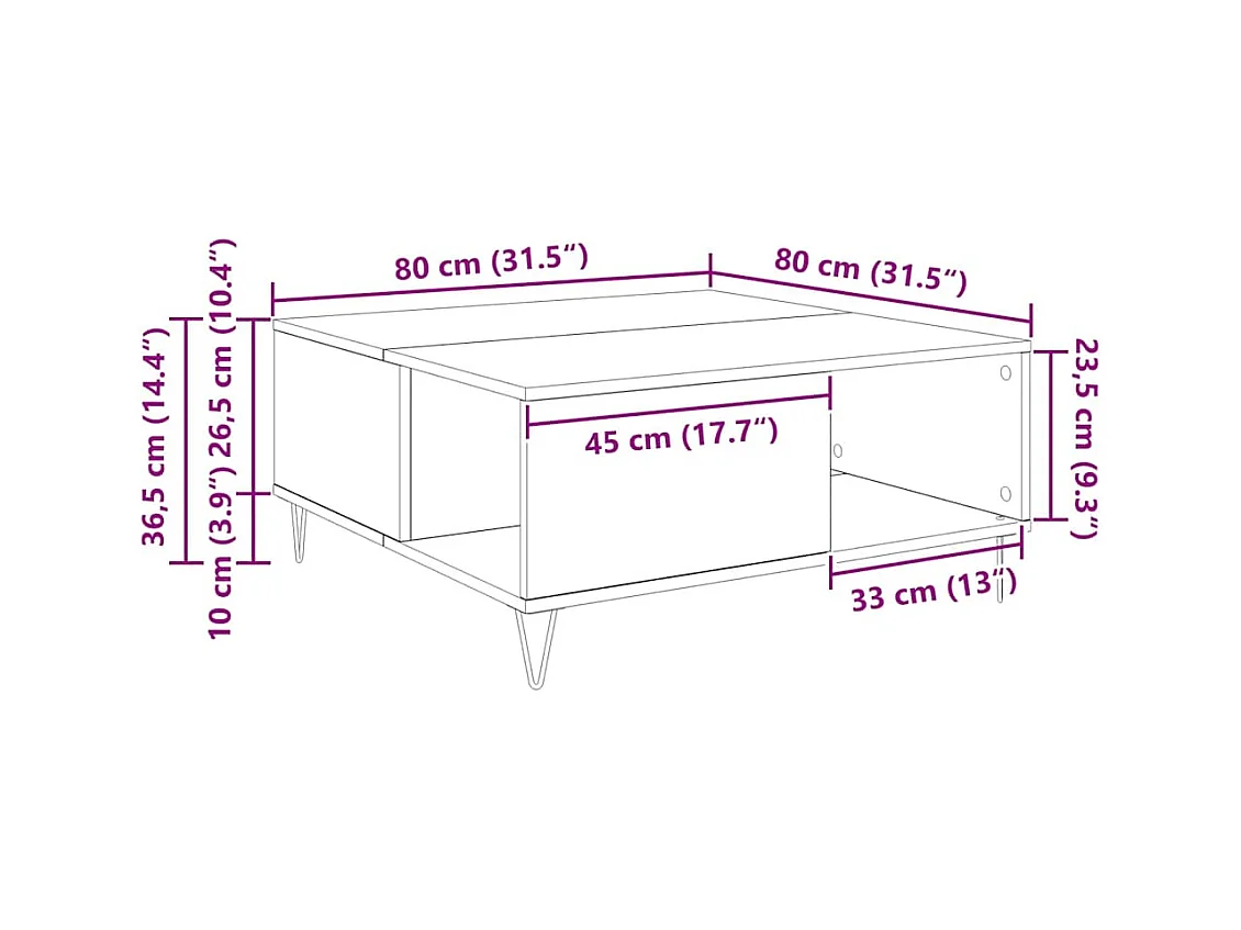Table basse Bois ancien 80 x 80 x 36,5 cm Bois d'ingénierie