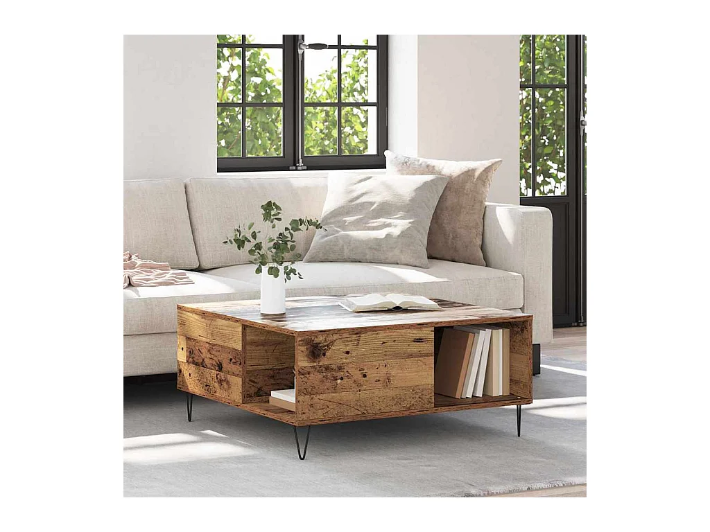 Salontafel Oud hout 80 x 80 x 36.5 cm Bewerkt hout