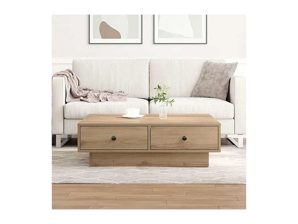 Table basse chêne artisanal 90 x 90 x 28 cm Bois d'ingénierie