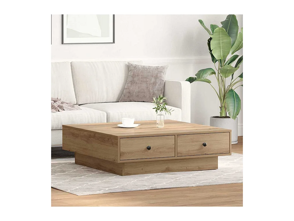 Table basse chêne artisanal 90 x 90 x 28 cm Bois d'ingénierie