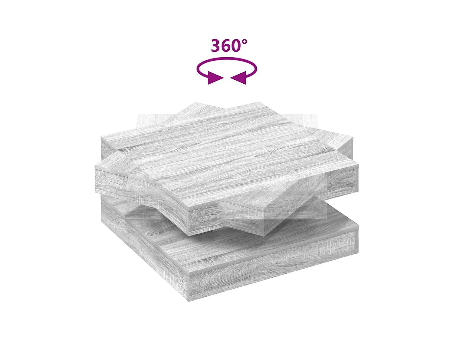 Table basse rotative à 360 degrés sonoma gris 70x70x34,5 cm