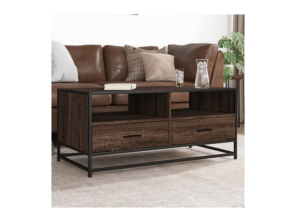 Table basse chêne marron 100x50x45cm bois d'ingénierie et métal