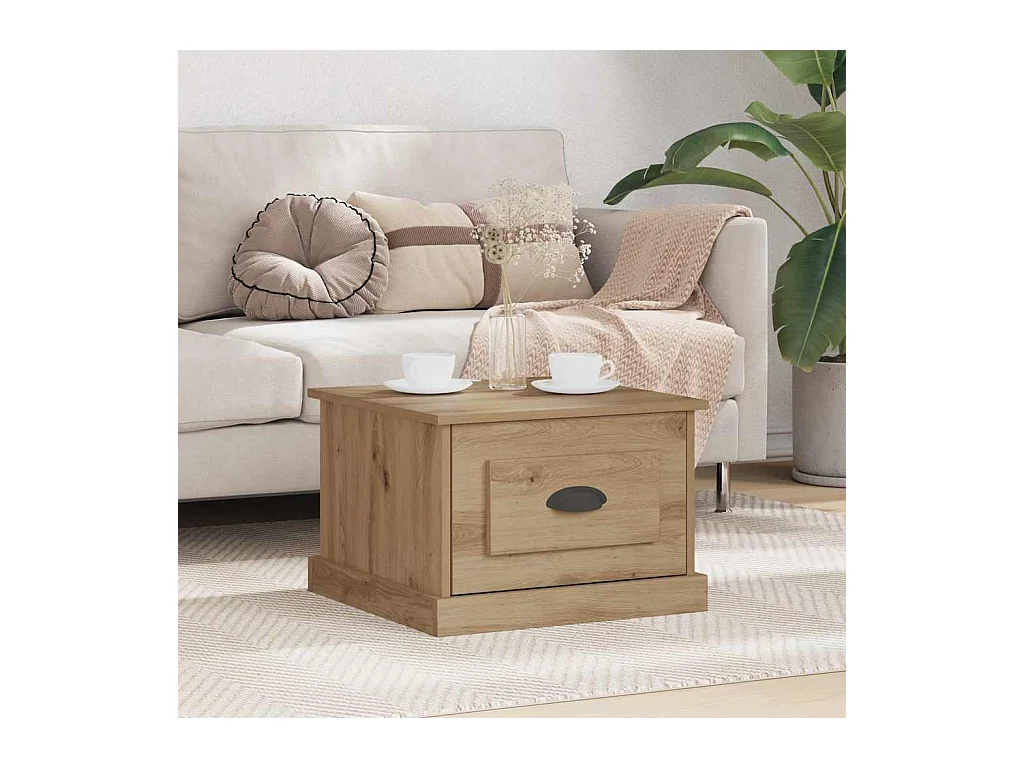 Salontafel artisanaal eikenkleurig 50 x 50 x 35 cm Bewerkt hout