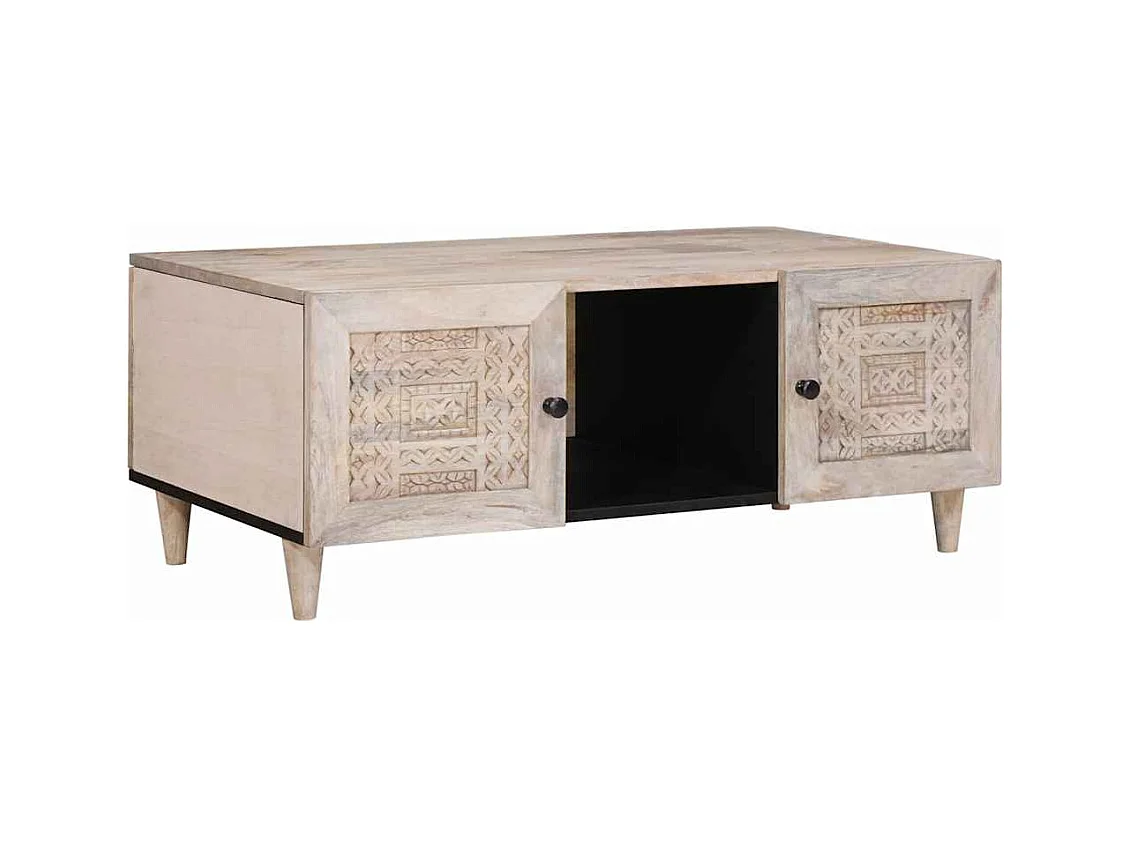 Table basse Beige 100 x 54 x 40 cm bois de manguier massif