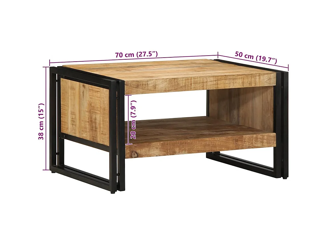 Table basse 70x50x38 cm bois de manguier massif brut