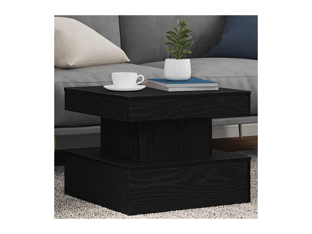 Salontafel met LED-verlichting 50x50x40 cm zwart eikenkleurig