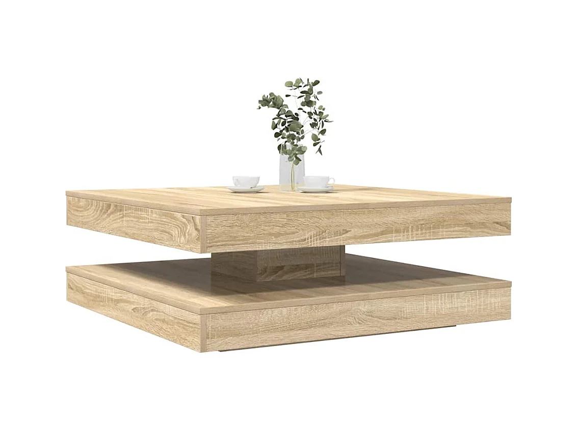 Table basse rotative à 360 degrés chêne sonoma 90x90x34,5 cm