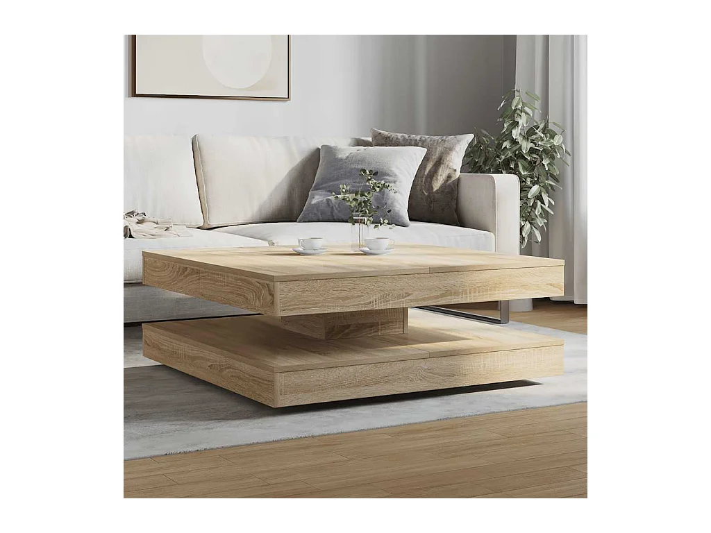Table basse rotative à 360 degrés chêne sonoma 90x90x34,5 cm