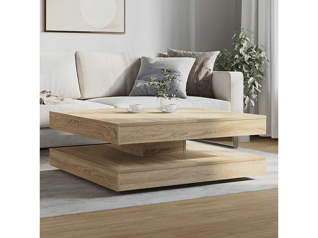 Table basse rotative à 360 degrés chêne sonoma 90x90x34,5 cm