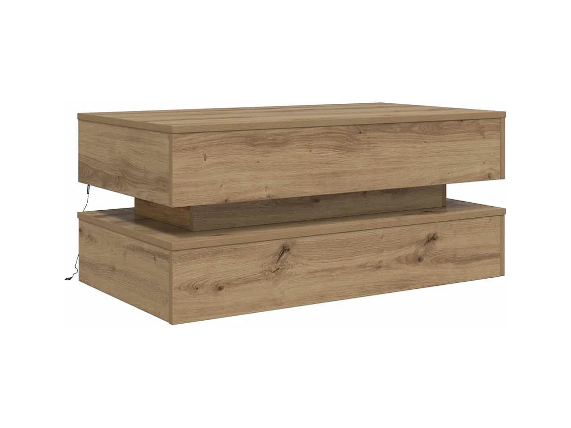 Table basse avec lumières LED chêne artisanal 90x50x40 cm
