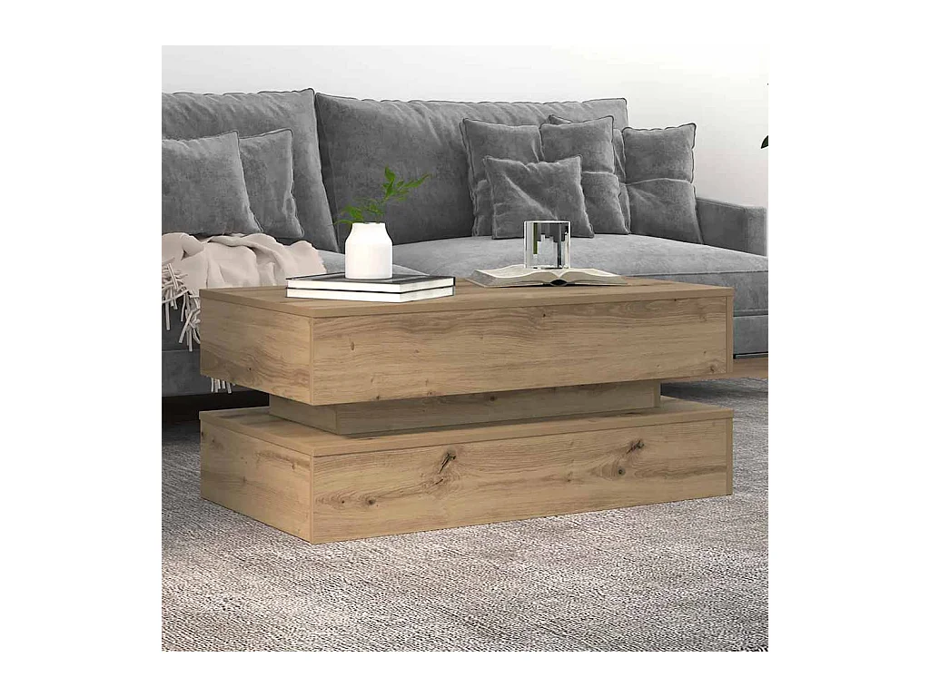 Table basse avec lumières LED chêne artisanal 90x50x40 cm