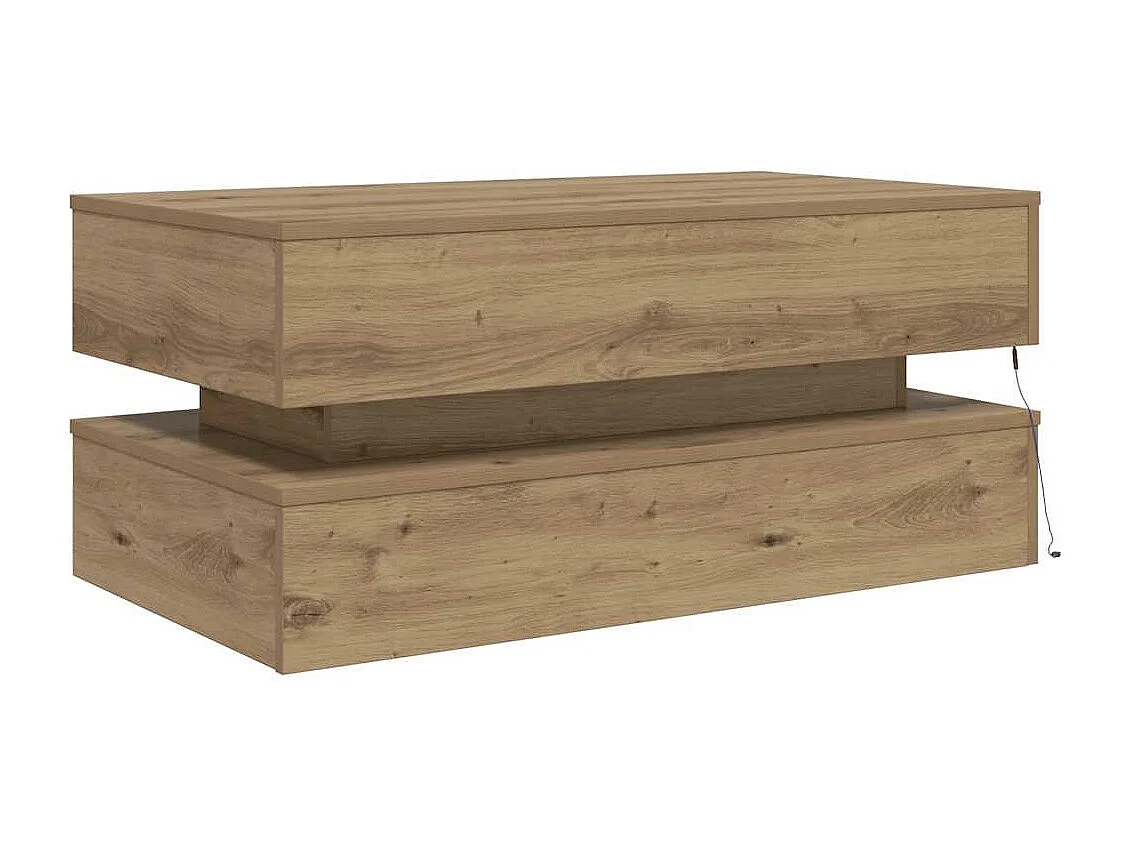 Table basse avec lumières LED chêne artisanal 90x50x40 cm