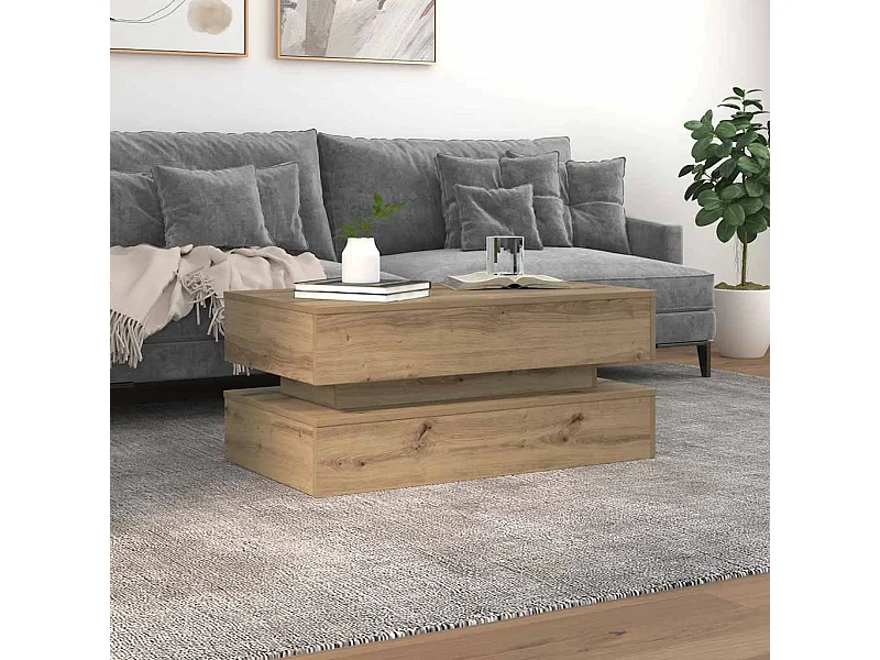 Table basse avec lumières LED chêne artisanal 90x50x40 cm