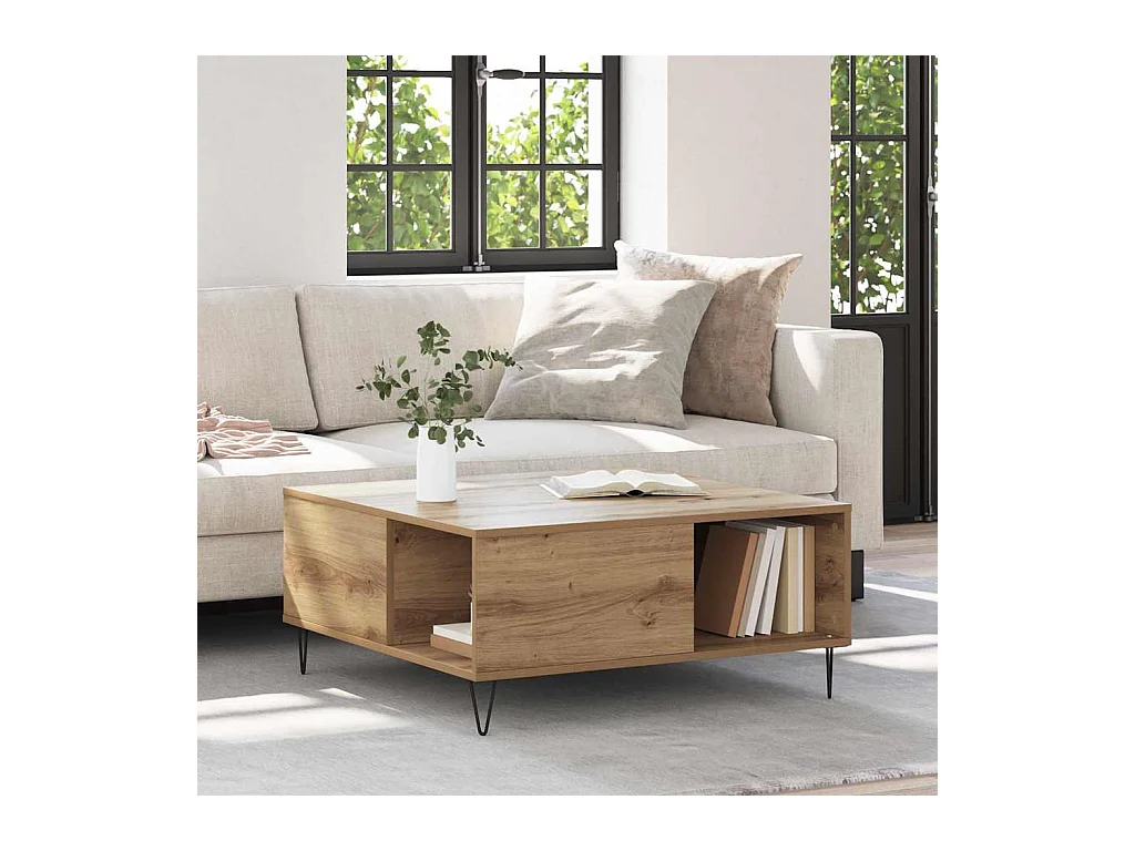 Table basse chêne artisanal 80 x 80 x 36,5 cm Bois d'ingénierie