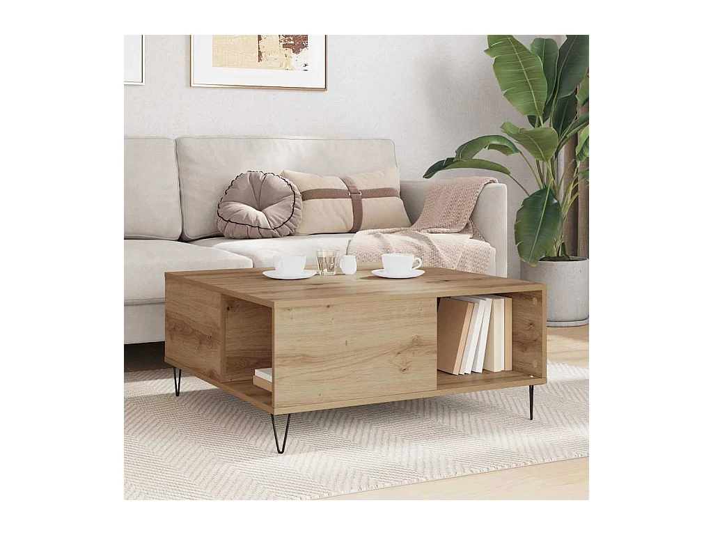 Table basse chêne artisanal 80 x 80 x 36,5 cm Bois d'ingénierie