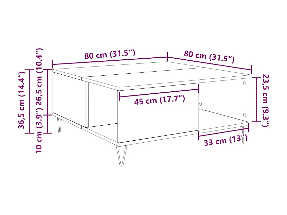 Mesa de Café Roble artisan 80 x 80 x 36.5 cm