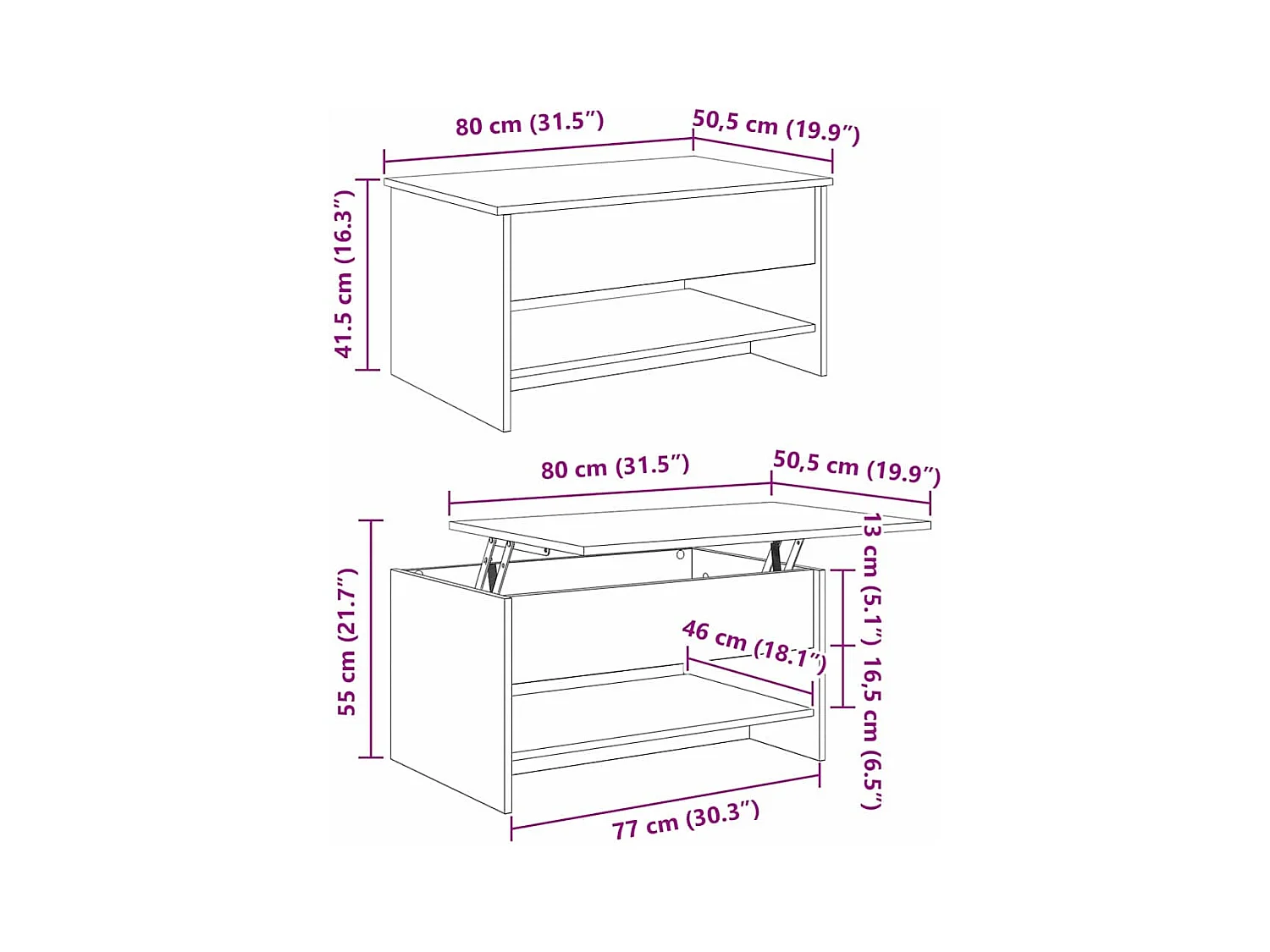 Salontafel Zwart eiken 80 x 50,5 x 41,5 cm Bewerkt hout