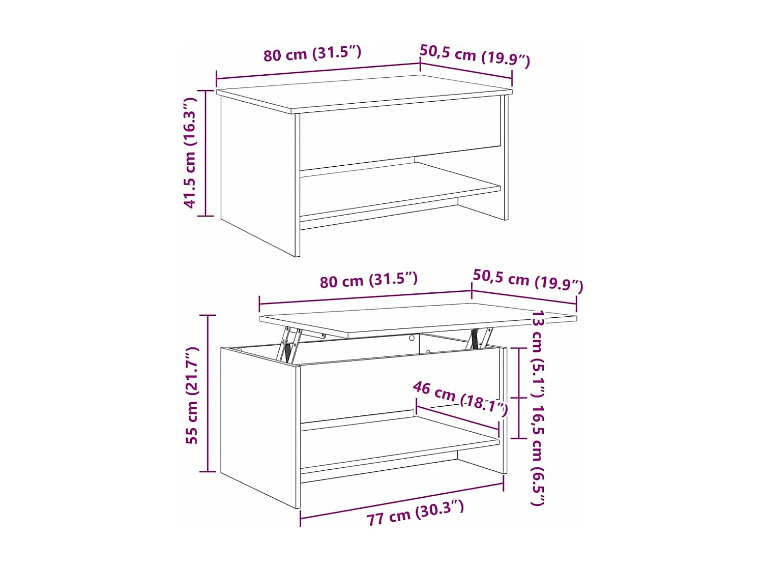 Table basse Chêne noir 80 x 50.5 x 41.5 cm Bois d'ingénierie