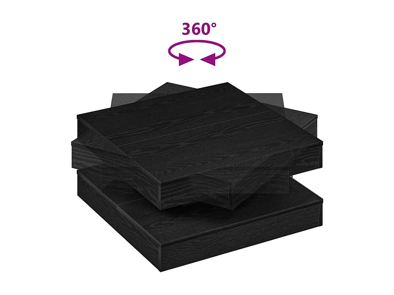 Table basse rotative à 360 degrés noir 70x70x34,5 cm