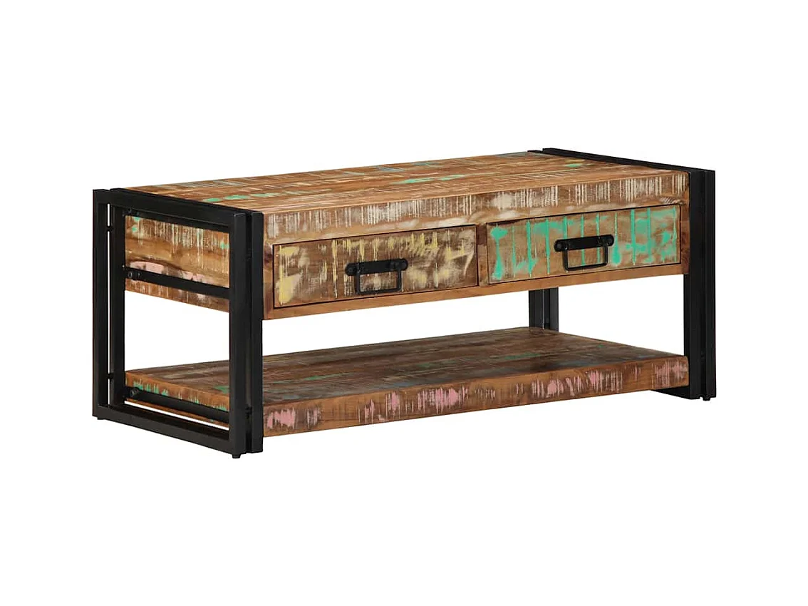 Table basse multicolore 90x50x38 cm bois de récupération massif