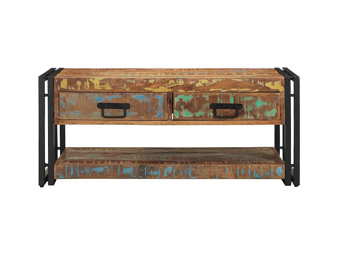 Table basse multicolore 90x50x38 cm bois de récupération massif