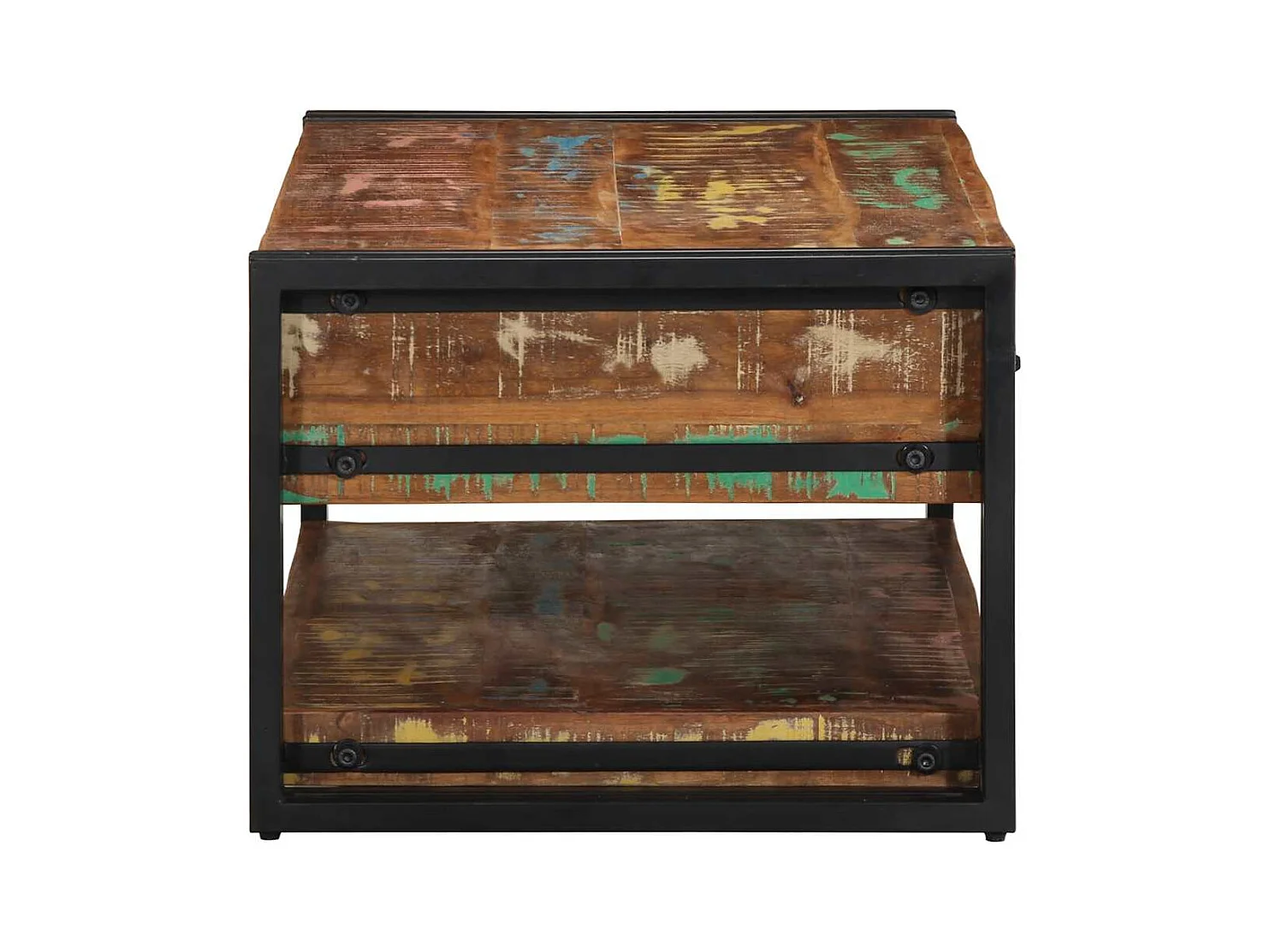 Table basse multicolore 90x50x38 cm bois de récupération massif