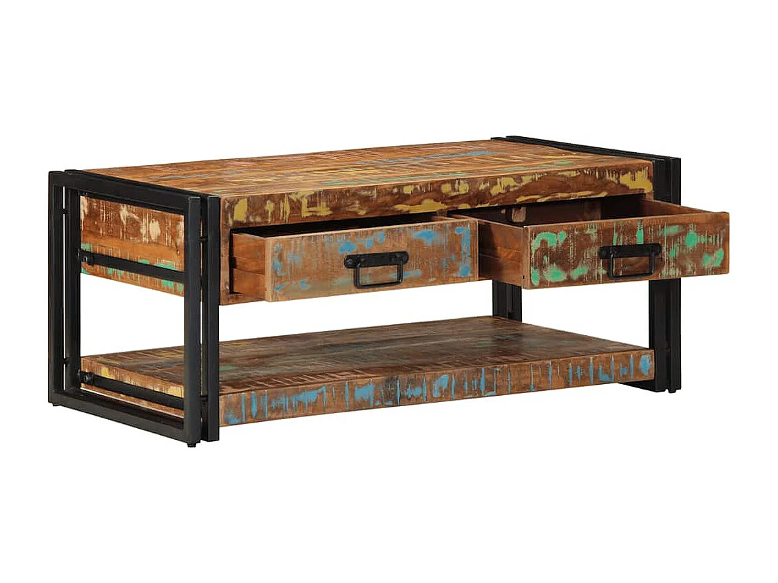 Mesa de centro multicolor 90x50x38 cm madera maciza reciclada