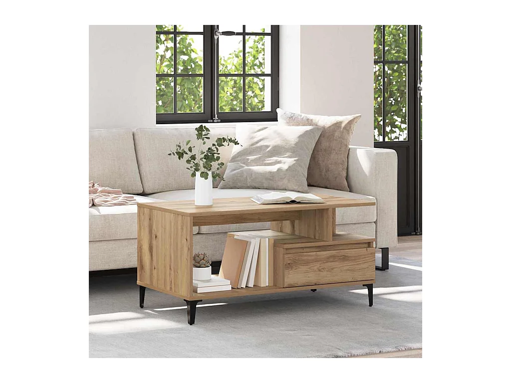 Table basse chêne artisanal 90 x 49 x 45 cm Bois d'ingénierie