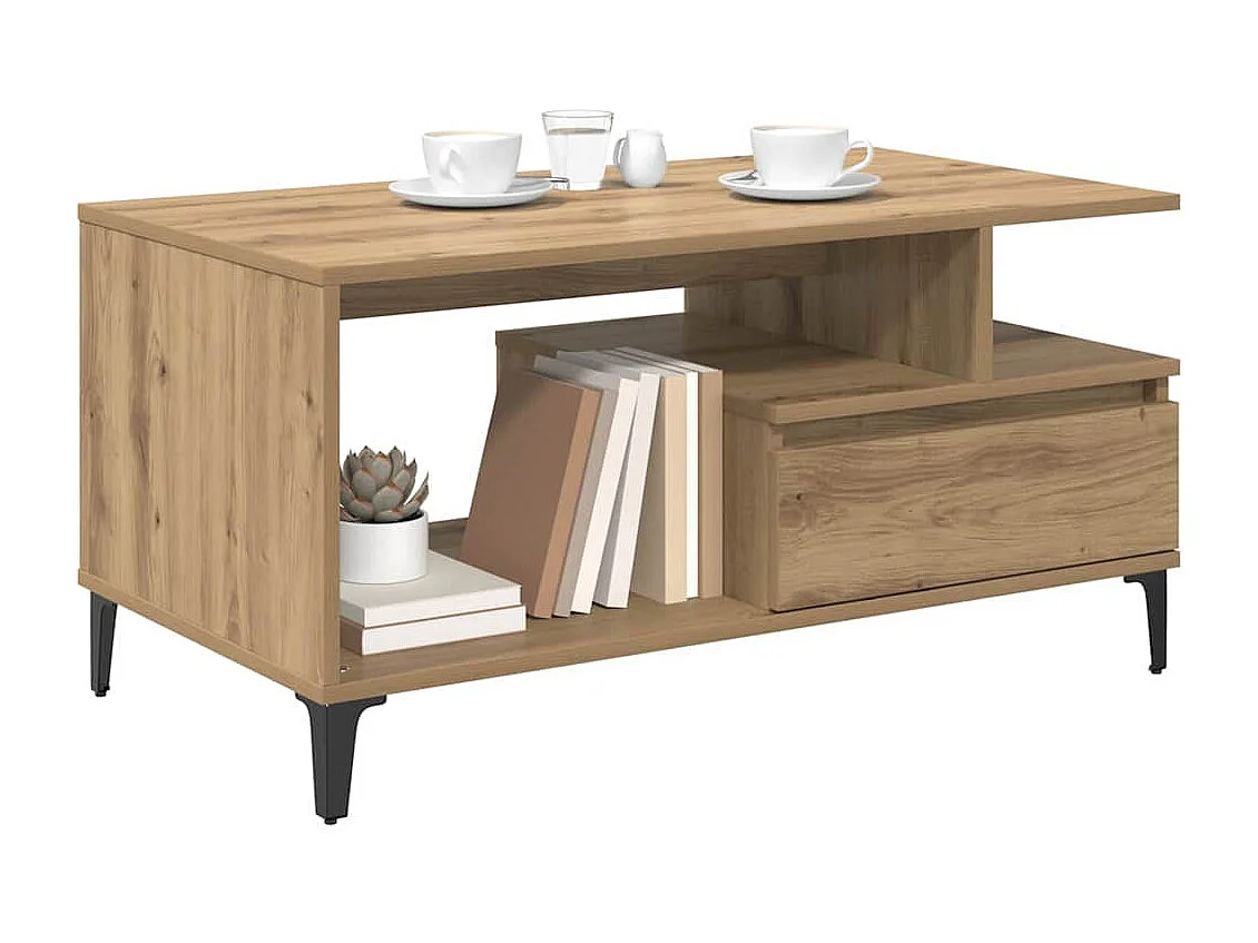 Table basse chêne artisanal 90 x 49 x 45 cm Bois d'ingénierie