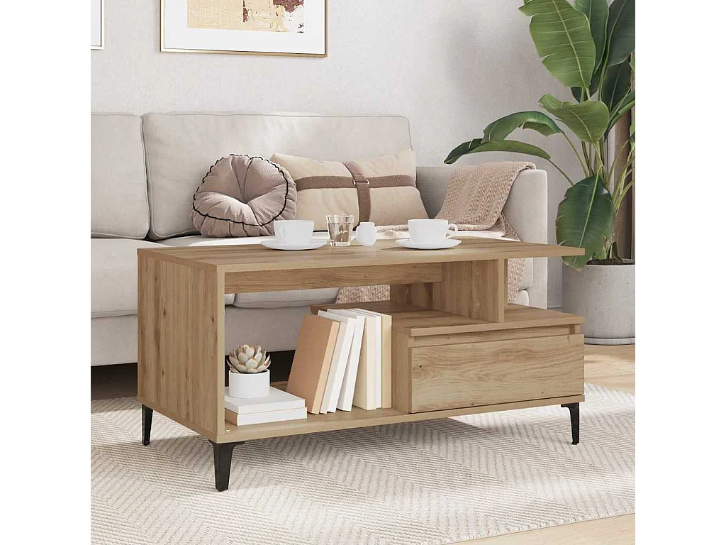 Table basse chêne artisanal 90 x 49 x 45 cm Bois d'ingénierie