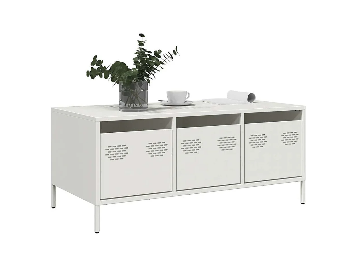 Table basse blanc 101,5x50x43,5 cm acier laminé à froid