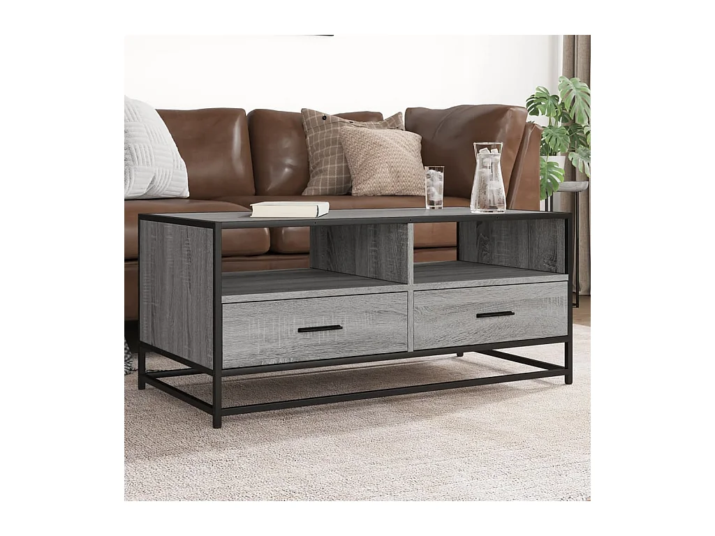 Mesa de centro madera ingeniería metal gris Sonoma 100x50x45cm