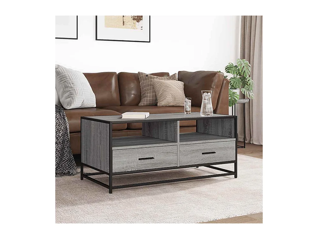 Mesa de centro madera ingeniería metal gris Sonoma 100x50x45cm