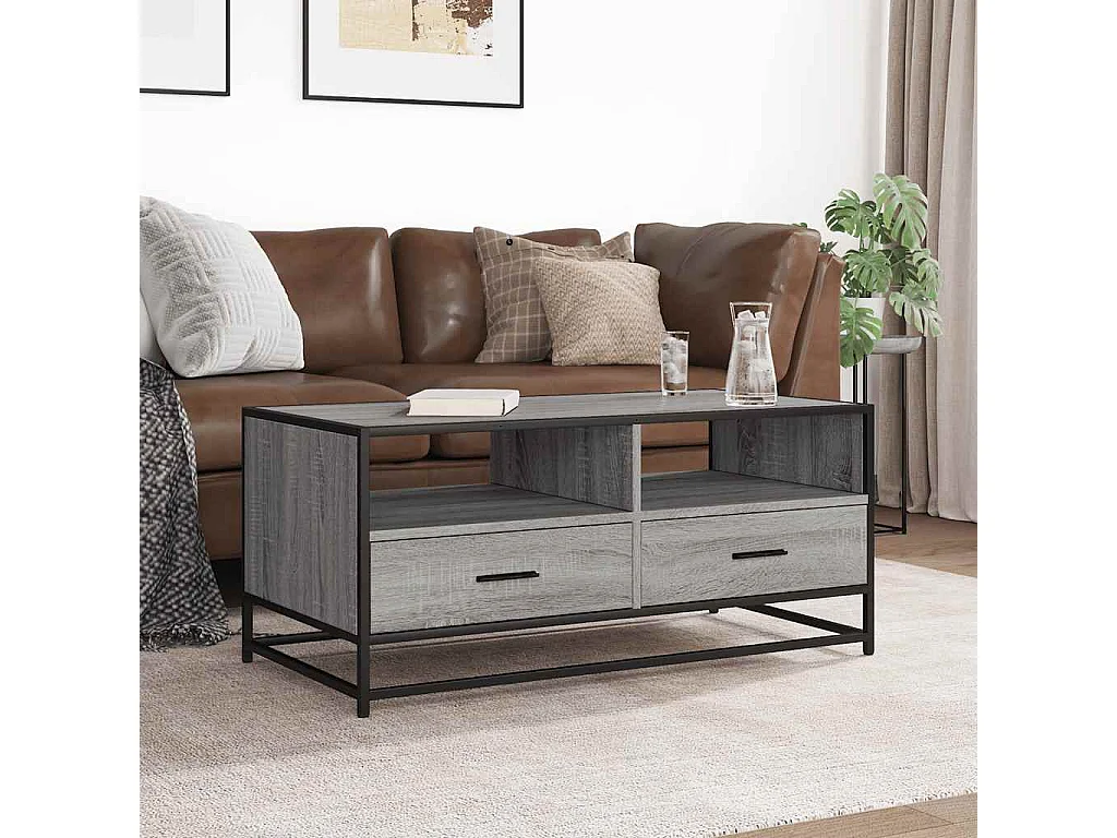 Table basse sonoma gris 100x50x45 cm bois d'ingénierie et métal