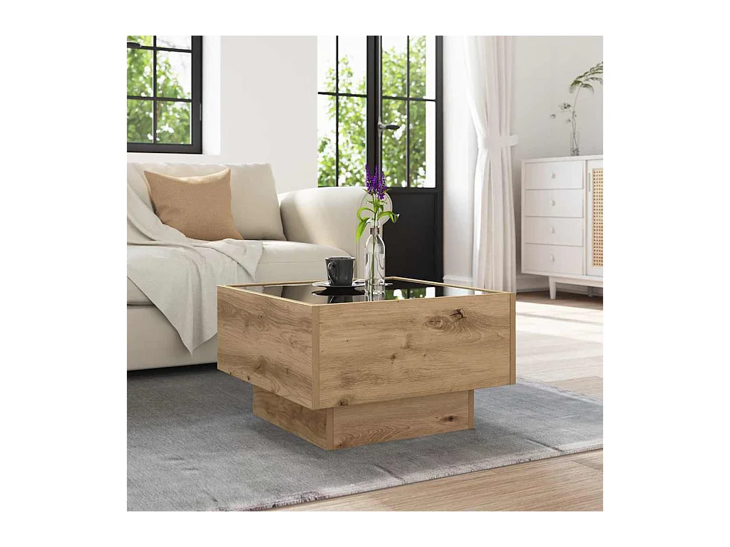 Table basse chêne artisanal 50 x 50 x 30 cm Bois d'ingénierie