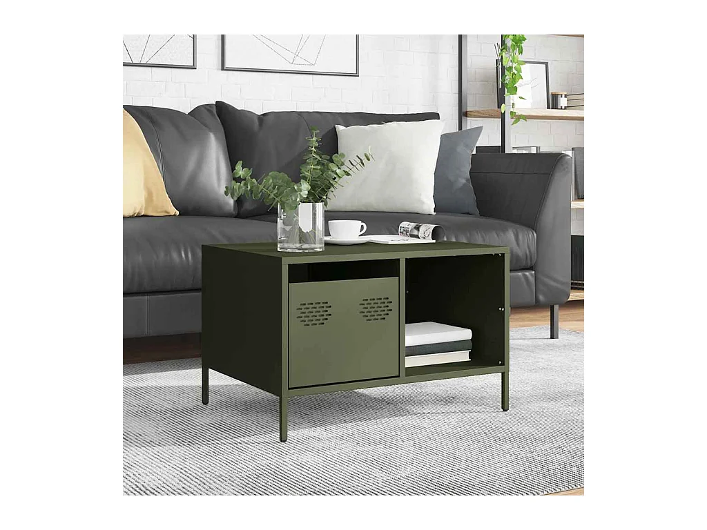 Table basse vert olive 68,5x50x43,5 cm acier laminé à froid