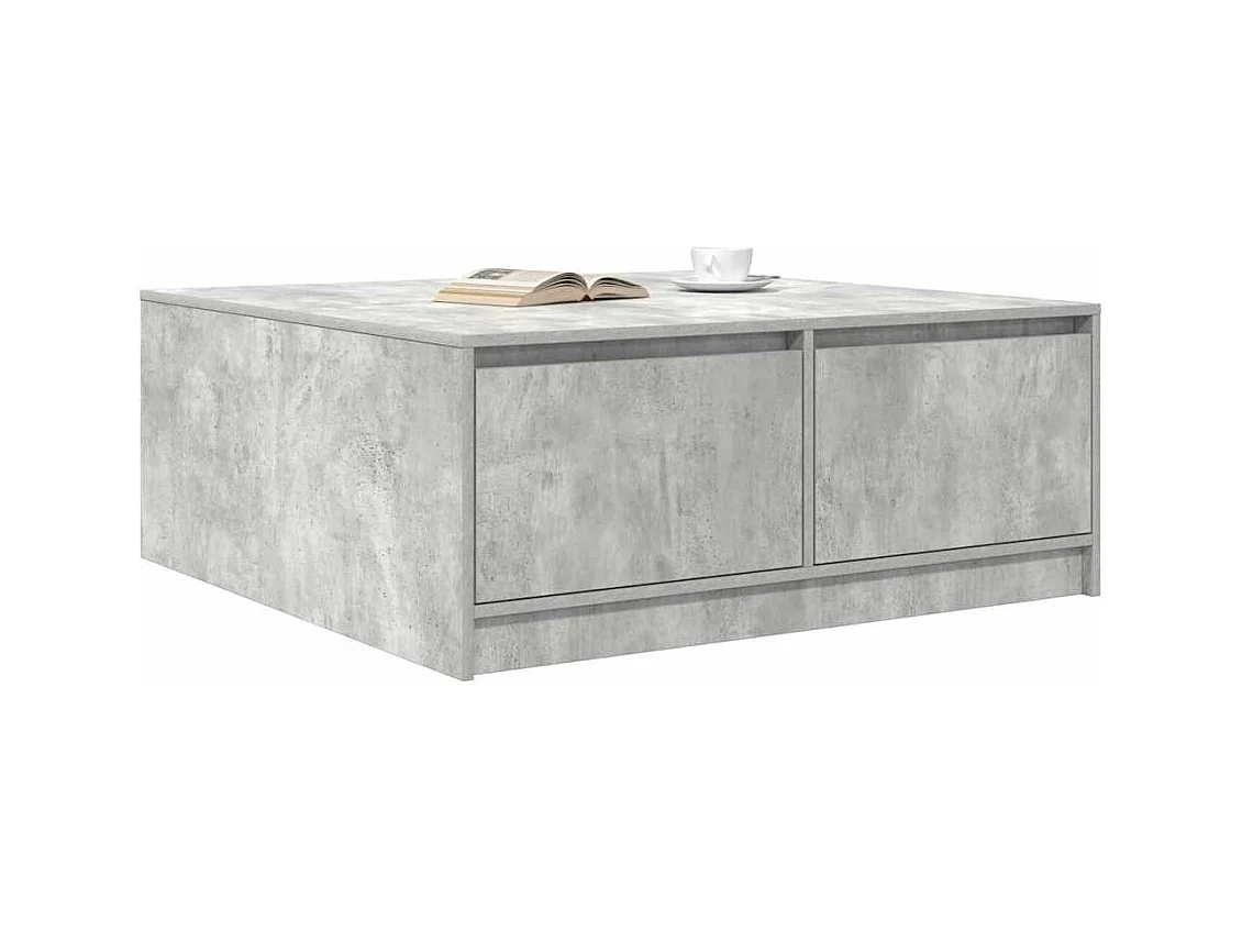 Table basse avec tiroirs gris béton 100x100x40 cm