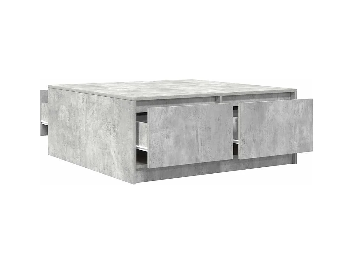 Table basse avec tiroirs gris béton 100x100x40 cm