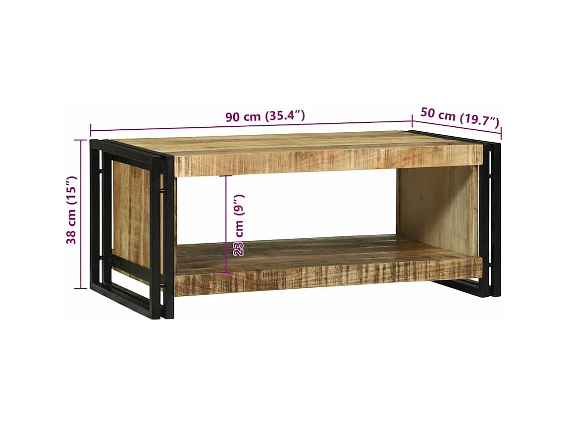 Table basse Marron 90 x 50 x 38 cm Bois de manguier brut massif