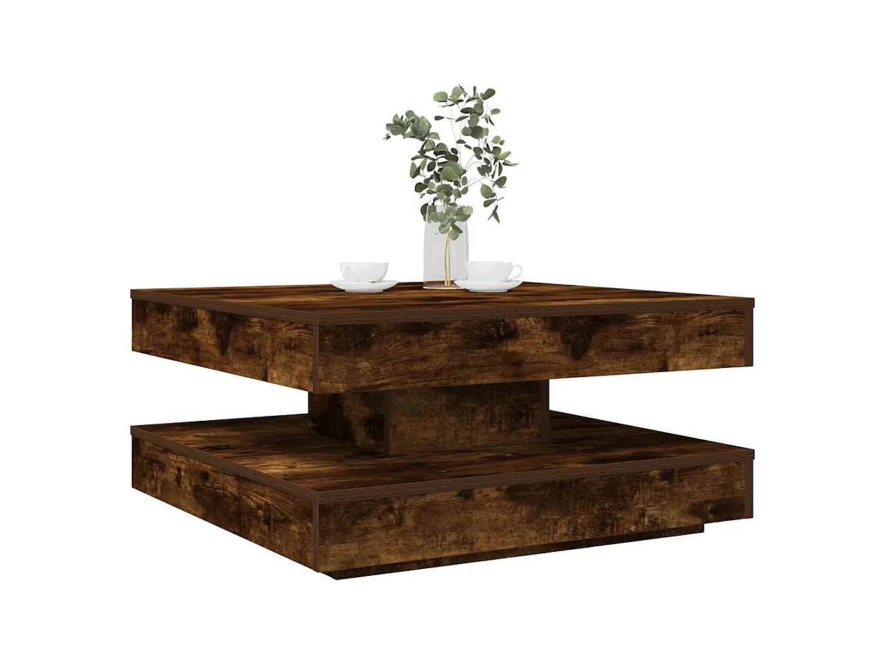 Table basse rotative à 360 degrés chêne fumé 70x70x34,5 cm