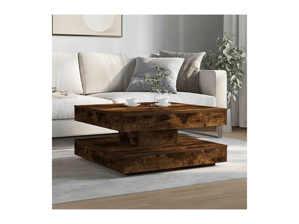 Table basse rotative à 360 degrés chêne fumé 70x70x34,5 cm