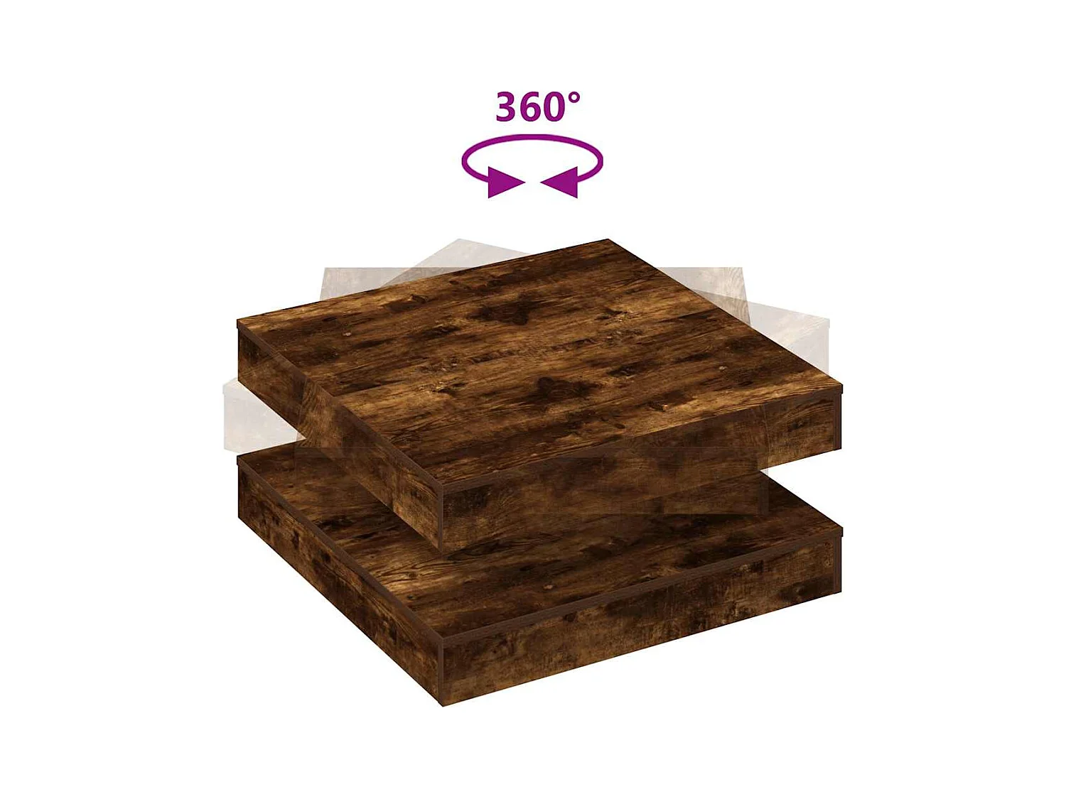 Table basse rotative à 360 degrés chêne fumé 70x70x34,5 cm