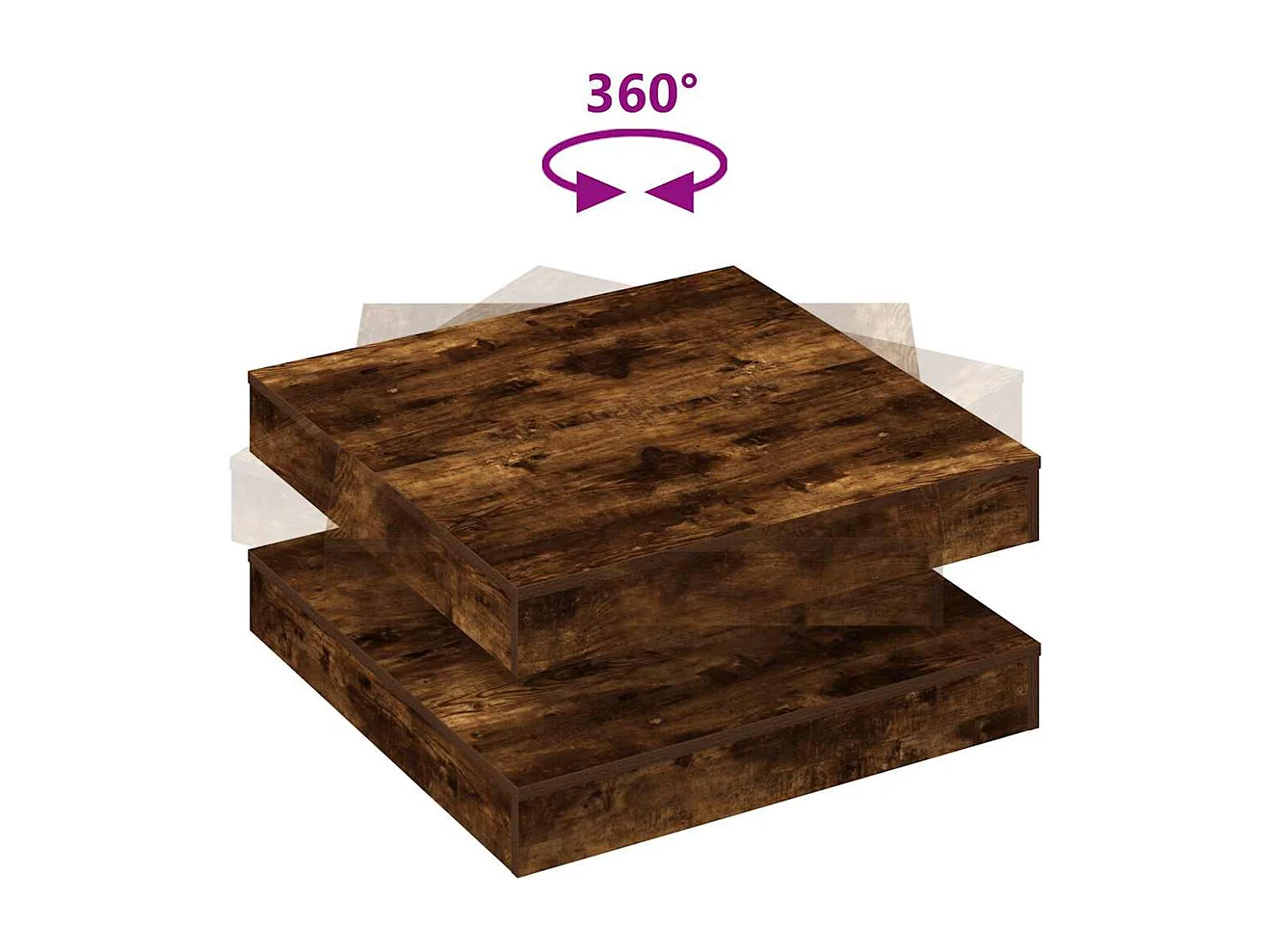 Table basse rotative à 360 degrés chêne fumé 70x70x34,5 cm