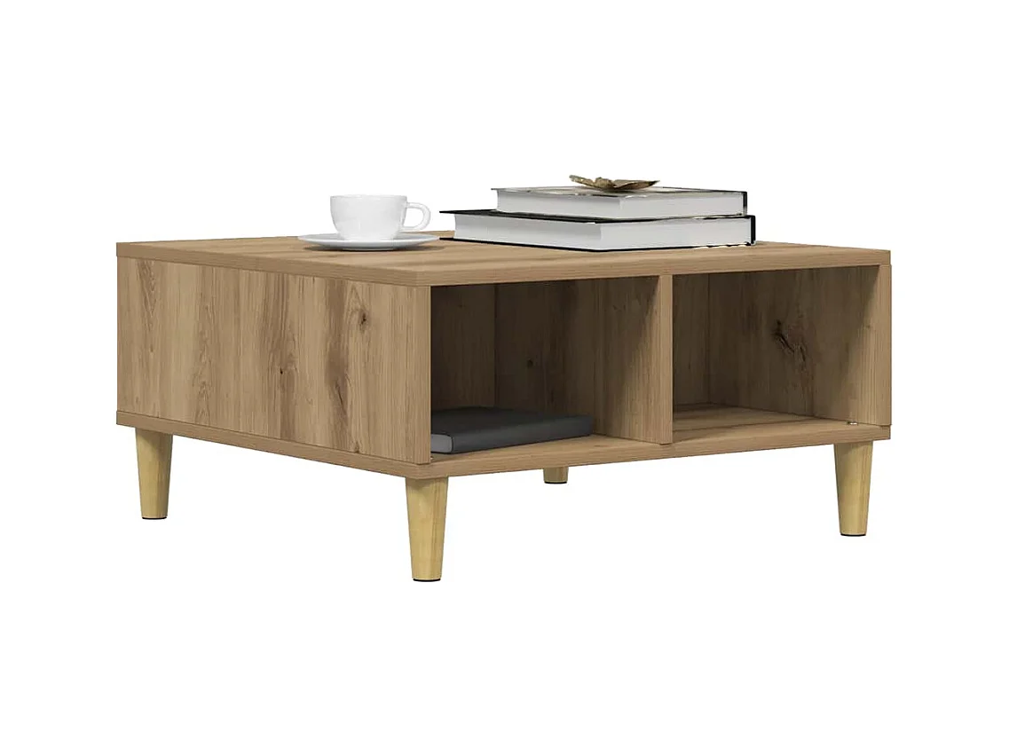 Table basse chêne artisanal 60x60x30 cm bois d'ingénierie