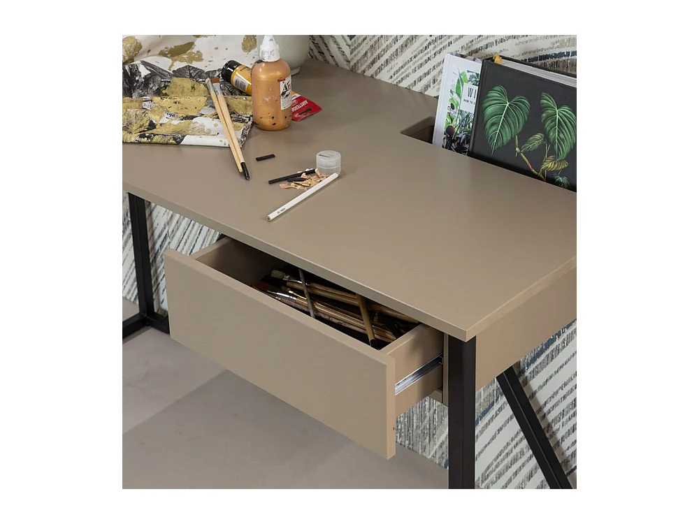 Nex julius - Bureau en bois et métal avec tiroir - Taupe