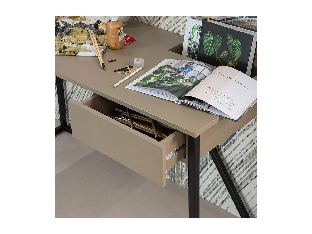 Nex julius - Bureau en bois et métal avec tiroir - Taupe